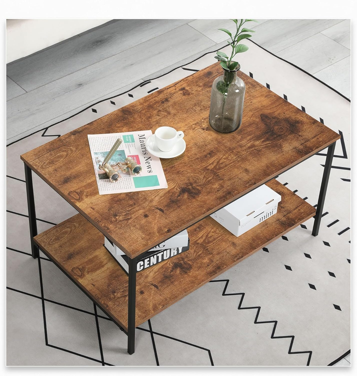 Double-layer coffee table with storage shelves - Image 2